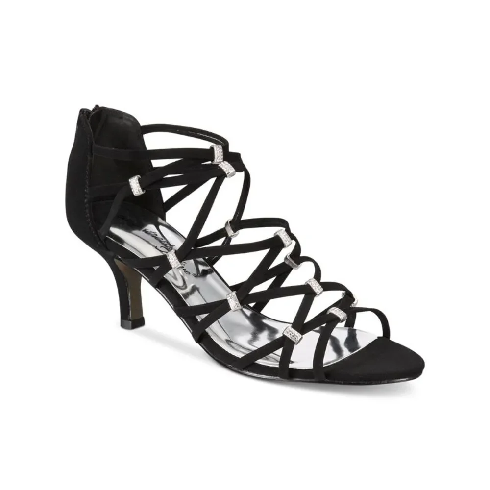 EASY STREET Womens Black Caged Detail Nightingale Kitten Heel Sandals 5.5 - Picture 1 of 4